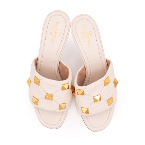VALENTINO GARAVANI Ivory Nappa Quilted Roman Stud 65mm Leather Slide Sandals EU - Picture 6 of 15
